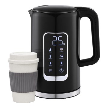 Električna kuhala za vodu s LCD zaslonom 1,7 l 2200W/230V crna + putna šalica 450 ml