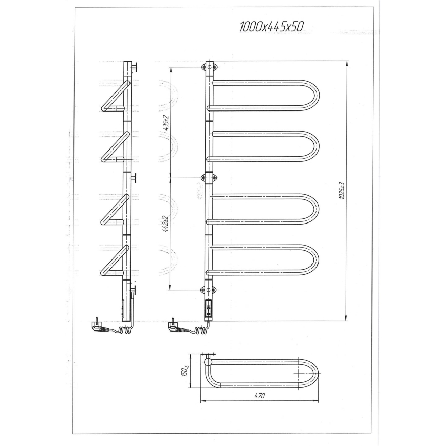 Električno okretno sušilo za ručnike ELECTRA 120W/230V 102,5x47,5 cm, nehrđajući čelik/krom, lijevo