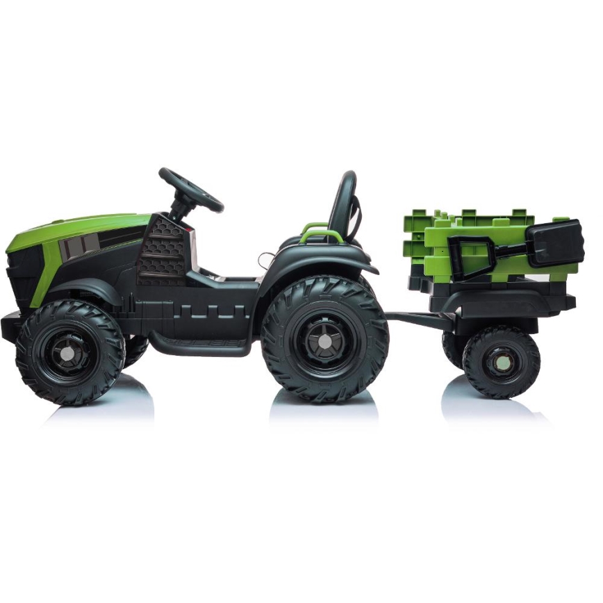 Električni traktor s prikolicom 2x30W/7000 mAh crna/zelena + daljinski upravljač