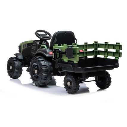 Električni traktor s prikolicom 2x30W/7000 mAh crna/zelena + daljinski upravljač