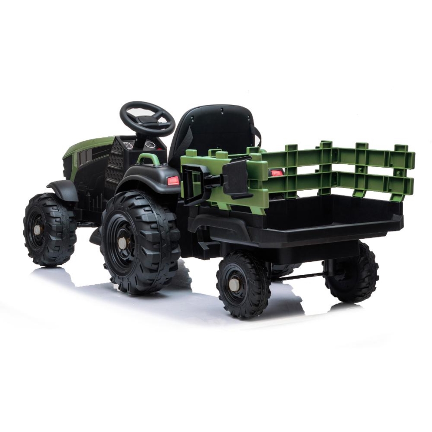 Električni traktor s prikolicom 2x30W/7000 mAh crna/zelena + daljinski upravljač