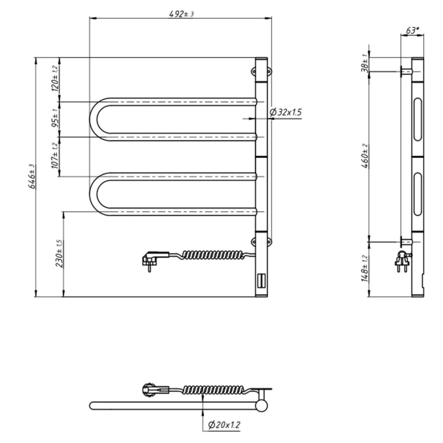 Električno okretno sušilo za ručnike s termostatom FOUETTE 128W/230V 64,6 cm IP44 crna