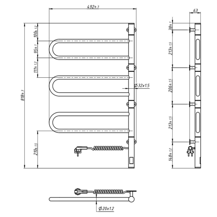 Električno okretno sušilo za ručnike s termostatom FOUETTE 185W/230V 81,8 cm IP44 crna