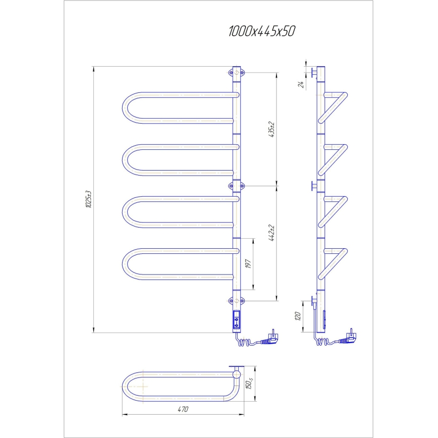 Električni rotirajući sušilo za ručnike ELECTRA 120W/230V 100x44,5 cm nehrđajući čelik/krom desno