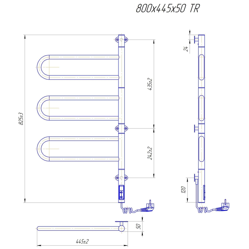 Električni okretni sušač ručnika TRISTAR 80W/230V 82,5x44,5 cm IP44 nehrđajući čelik/sjajni krom
