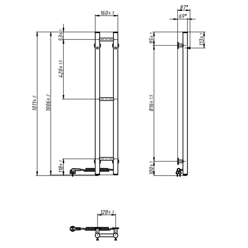 Električno sušilo za ručnike SILOUETTE 187W/230V 101,1 cm IP44 bijela desna okrugli