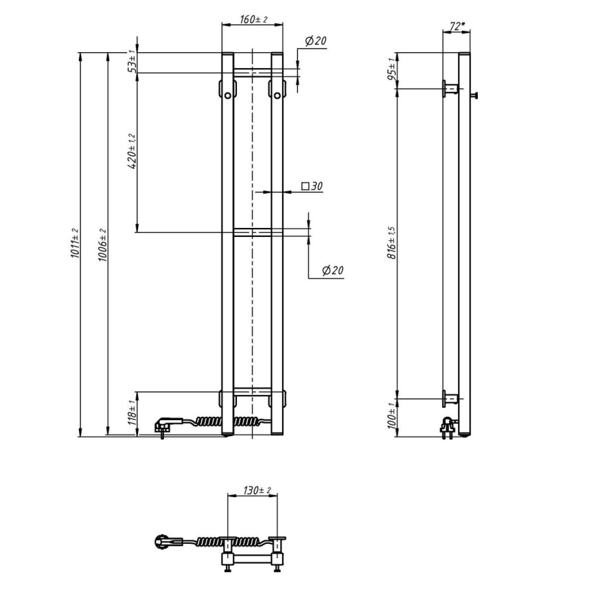 Električno sušilo za ručnike SILOUETTE 187W/230V 101,1 cm IP44 crna desna uglast