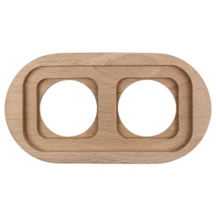 Elhard - Dvostruka keramička retro kućna utičnica s okvirom SCHUKO 230V bijela/svijetlo drvo