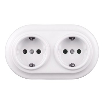 Elhard - Dvostruka keramička retro kućna utičnica s okvirom SCHUKO 230V bijela