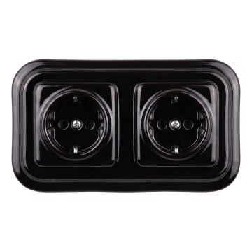 Elhard - Dvostruka keramička retro kućna utičnica s okvirom SCHUKO 230V crna