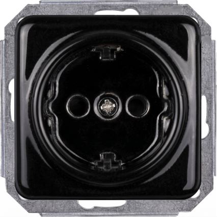 Elhard - Dvostruka keramička retro kućna utičnica s okvirom SCHUKO 230V crna