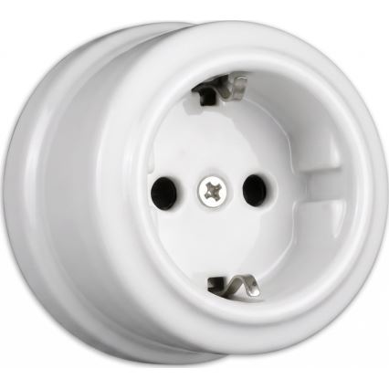 Elhard - Dvostruka zidna keramička retro utičnica s okvirom SCHUKO 230V bijela