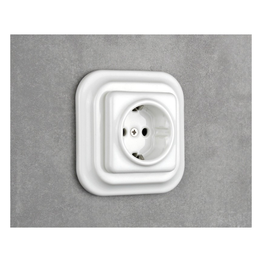 Elhard - Keramička retro kućna utičnica bez okvira SCHUKO 230 V bijela