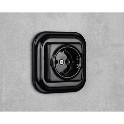 Elhard - Keramička retro kućna utičnica bez okvira SCHUKO 230V crna
