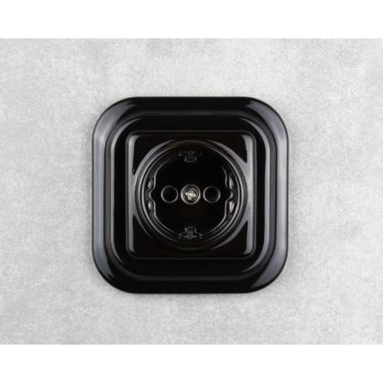Elhard - Keramička retro kućna utičnica bez okvira SCHUKO 230V crna