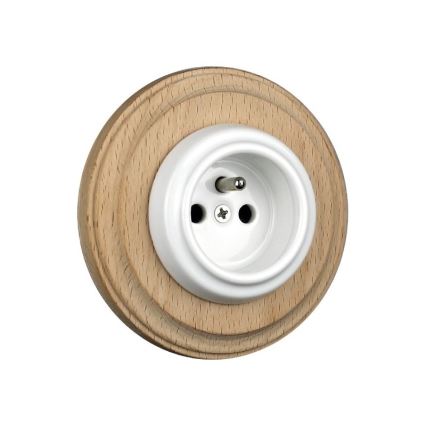 Elhard - Keramička retro kućna utičnica s okvirom 230V bijela/svijetlo drvo