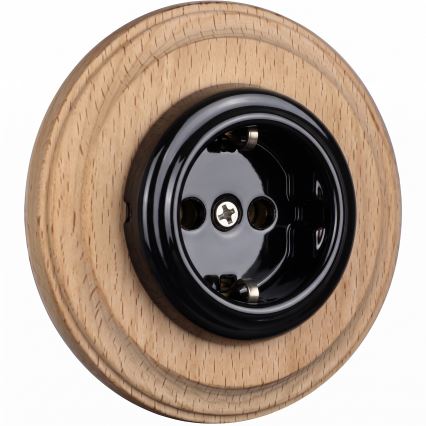 Elhard - Keramička retro kućna utičnica s okvirom 230V crna/svijetlo drvo