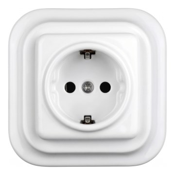 Elhard - Keramička retro kućna utičnica s okvirom SCHUKO 230V bijela