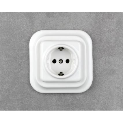 Elhard - Keramička retro kućna utičnica s okvirom SCHUKO 230V bijela