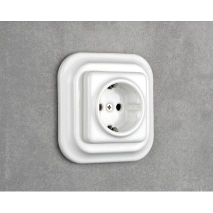 Elhard - Keramička retro kućna utičnica s okvirom SCHUKO 230V bijela