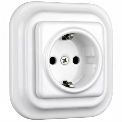 Elhard - Keramička retro kućna utičnica s okvirom SCHUKO 230V bijela