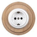 Elhard - Keramička retro kućna utičnica s okvirom SCHUKO 230V bijela/svijetlo drvo