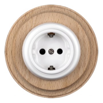 Elhard - Keramička retro kućna utičnica s okvirom SCHUKO 230V bijela/svijetlo drvo