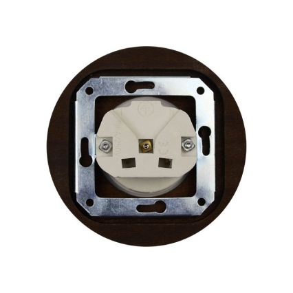 Elhard - Keramička retro kućna utičnica s okvirom SCHUKO 230V bijela/tamno drvo