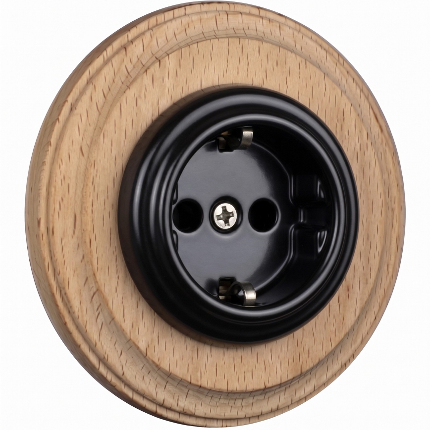 Elhard - Keramička retro kućna utičnica s okvirom SCHUKO 230V crna/svijetlo drvo