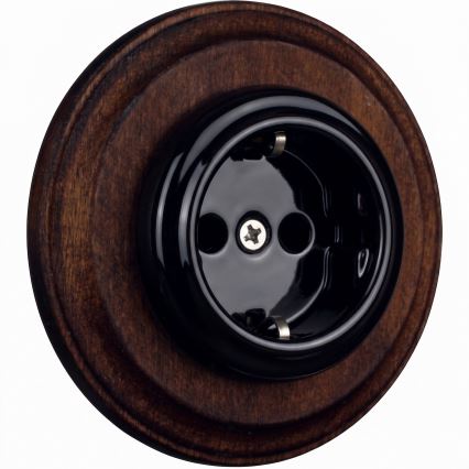 Elhard - Keramička retro kućna utičnica s okvirom SCHUKO 230V crna/tamno drvo