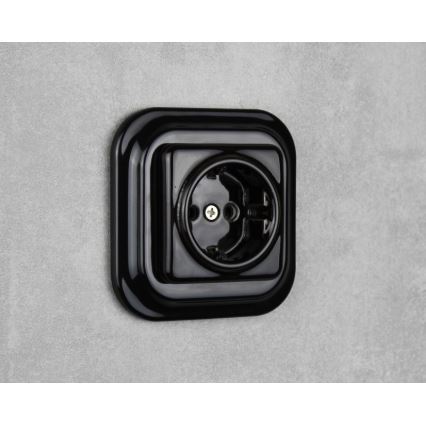 Elhard - Keramička retro kućna utičnica sa SCHUKO okvirom 230V crna