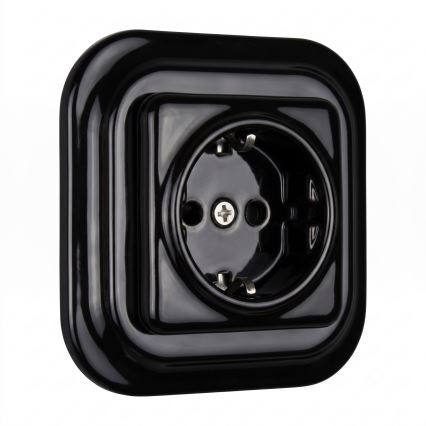Elhard - Keramička retro kućna utičnica sa SCHUKO okvirom 230V crna