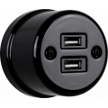 Elhard - Keramička retro utičnica s 2x USB-A, crna