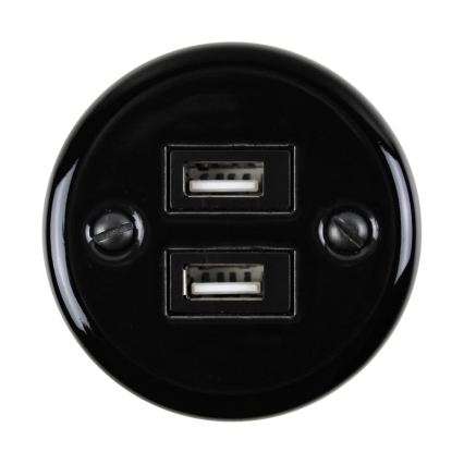 Elhard - Keramička retro utičnica s 2x USB-A, crna