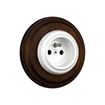 Elhard - Keramička retro zidna utičnica s okvirom 230V bijela/tamno drvo