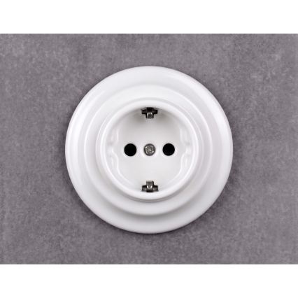 Elhard - Keramička retro zidna utičnica s okvirom SCHUKO 230V bijela