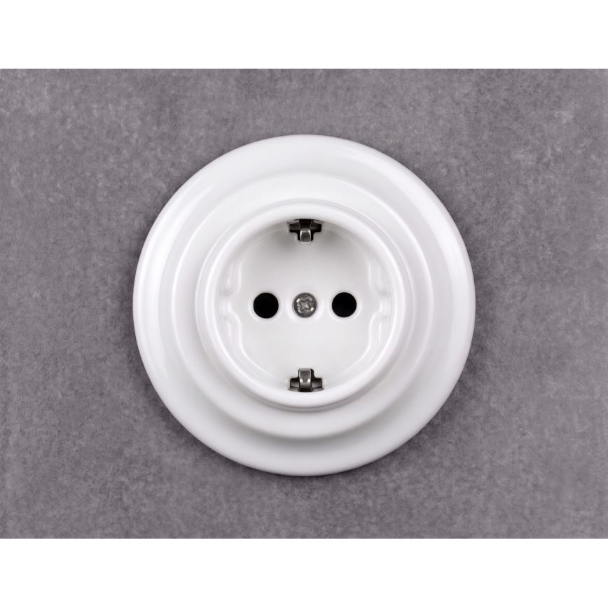 Elhard - Keramička retro zidna utičnica s okvirom SCHUKO 230V bijela