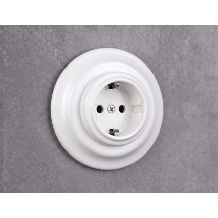 Elhard - Keramička retro zidna utičnica s okvirom SCHUKO 230V bijela