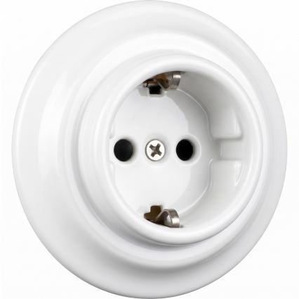 Elhard - Keramička retro zidna utičnica s okvirom SCHUKO 230V bijela