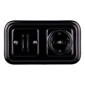 Elhard - Keramički retro jednopolni prekidač br. 1 i SCHUKO utičnica 230V s okvirom, crna
