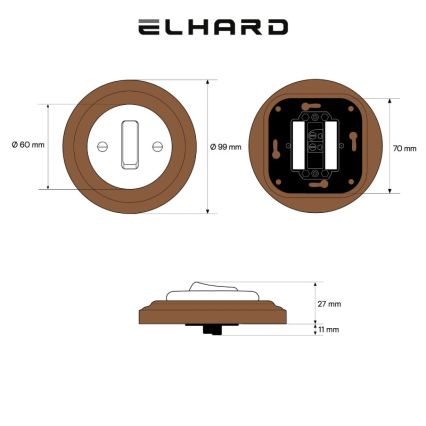 Elhard - Keramički retro jednostruki prekidač s rámečkem č. 1 bílá/tamno drvo
