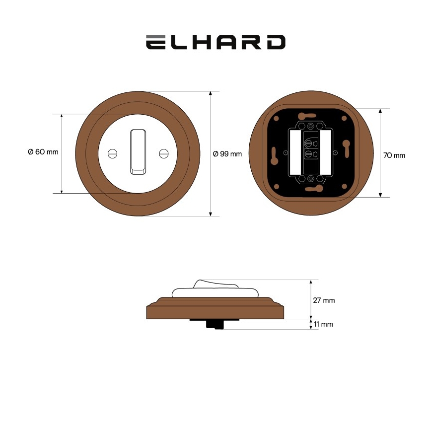 Elhard - Keramički retro jednostruki prekidač s rámečkem č. 1 bílá/tamno drvo