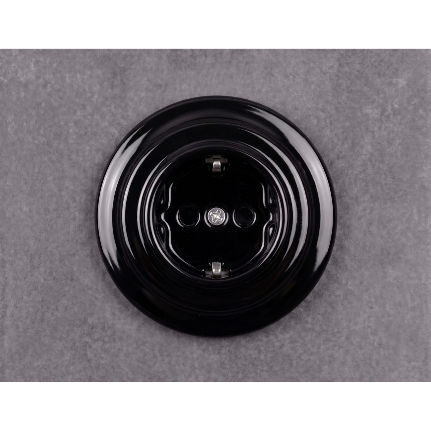 Elhard - Retro keramička kućna utičnica s okvirom SCHUKO 230V crna