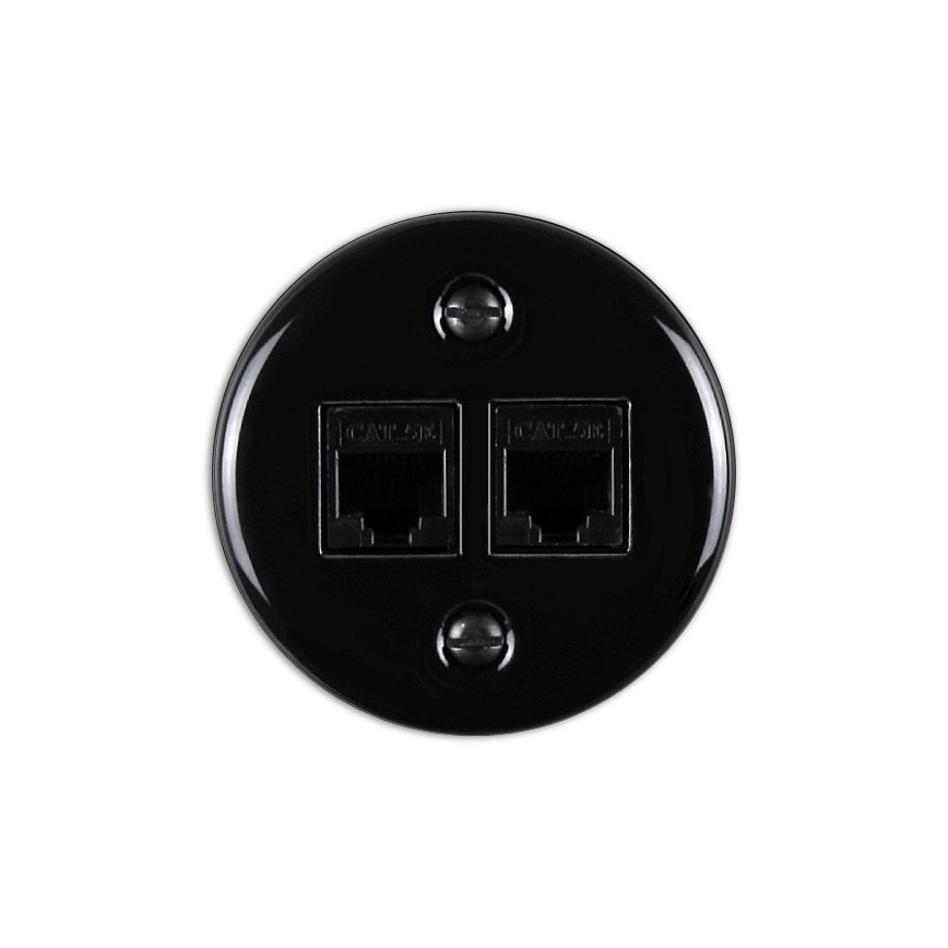Elhard - retro keramička zidna mrežna utičnica 2xRJ45, crna
