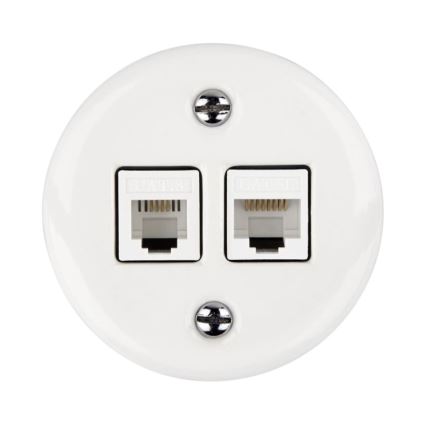 Elhard - Zidna keramička retro mrežna utičnica 2xRJ45 bijela