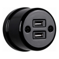 Elhard - Zidna keramička retro utičnica 2xUSB-A crna