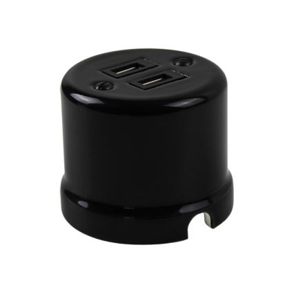 Elhard - Zidna keramička retro utičnica 2xUSB-A crna