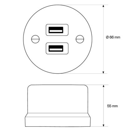 Elhard - Zidna keramička retro utičnica 2xUSB-A crna