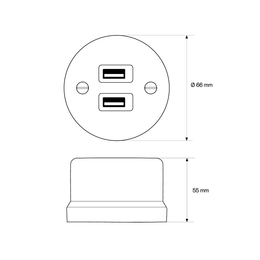 Elhard - Zidna keramička retro utičnica 2xUSB-A crna