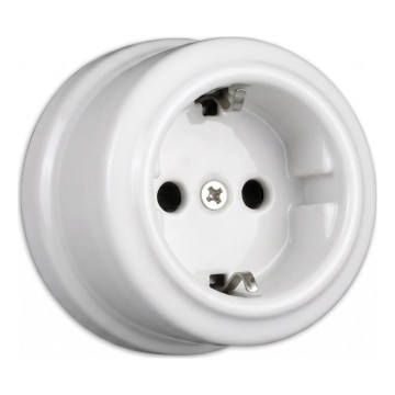 Elhard - Zidna keramička retro utičnica za kućnu upotrebu SCHUKO 230 V bijela
